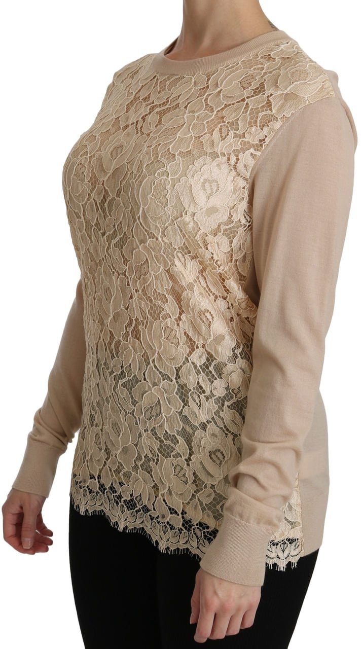 Dolce & Gabbana Beige Lace Long Sleeve Top Cashmere Blouse Beige