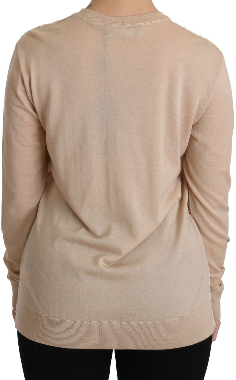 Dolce & Gabbana Beige Lace Long Sleeve Top Cashmere Blouse Beige