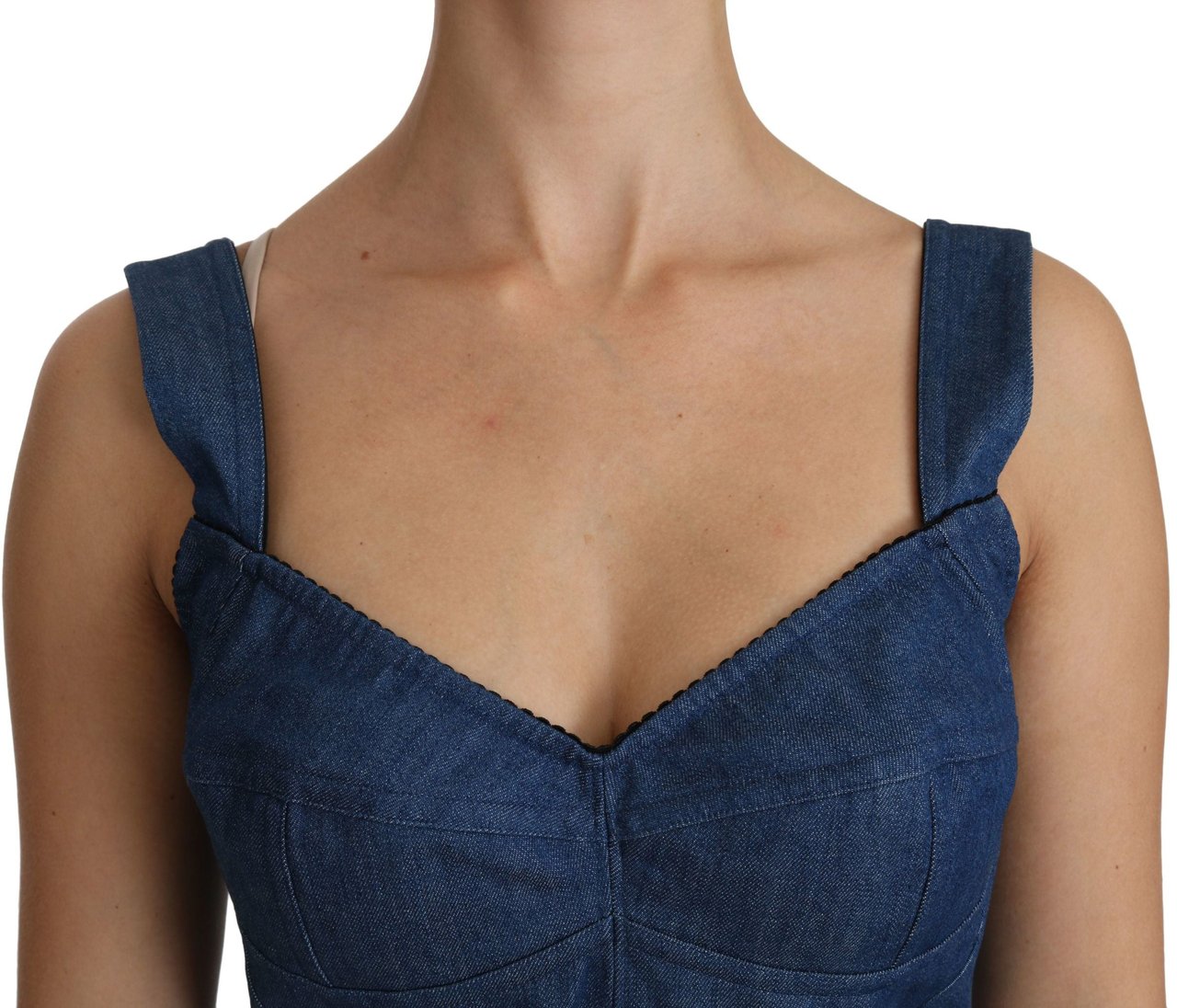 Dolce & Gabbana Blue Sleeveless Bustier Blouse Cotton Top Blauw