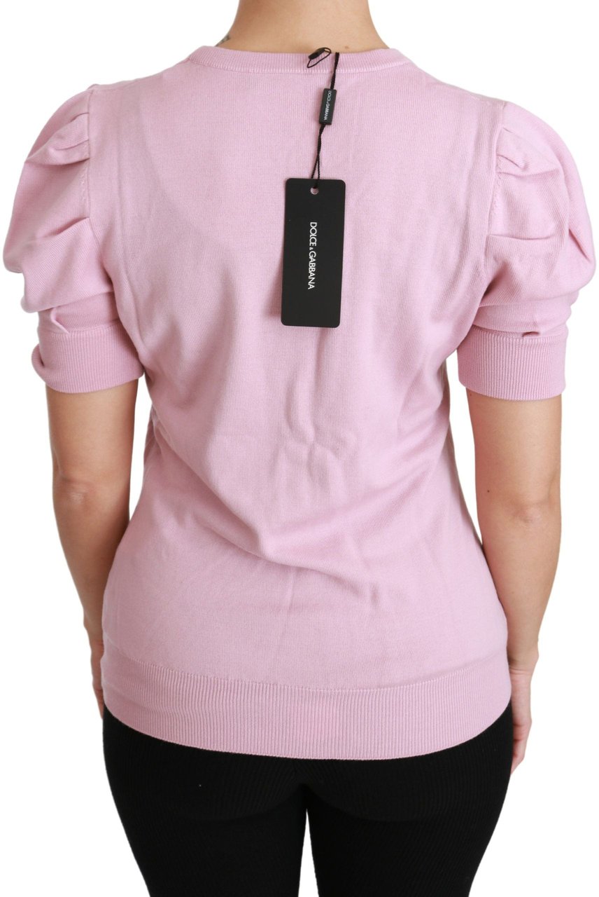 Dolce & Gabbana Pink Floral Embroidered Blouse Wool Top Roze