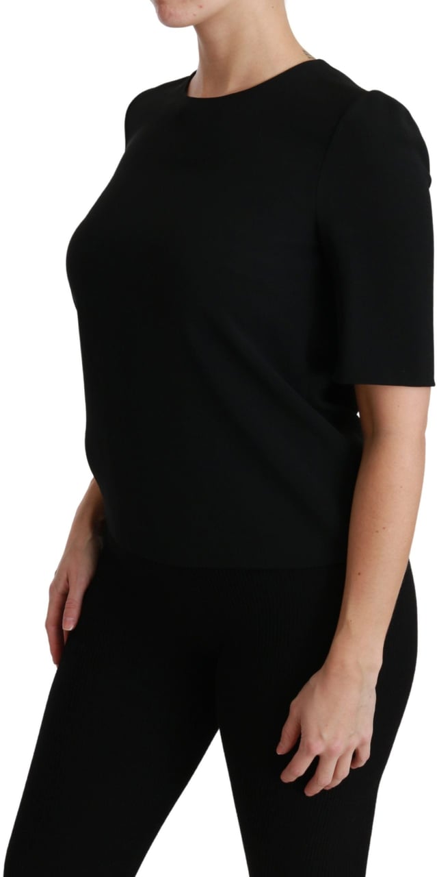 Dolce & Gabbana Black Short Sleeve Casual Top Stretch Blouse Zwart
