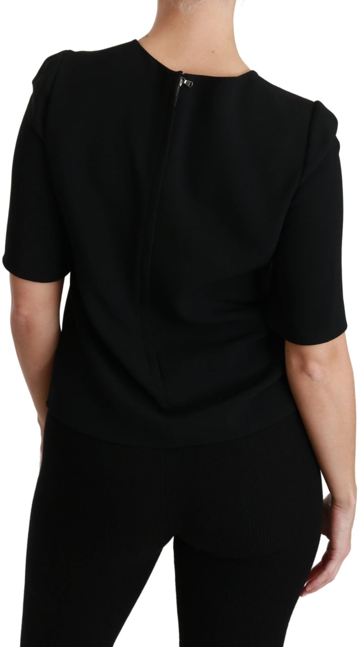 Dolce & Gabbana Black Short Sleeve Casual Top Stretch Blouse Zwart