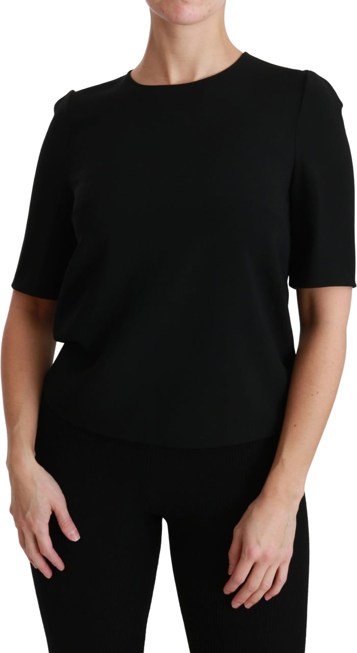 Dolce & Gabbana Black Short Sleeve Casual Top Stretch Blouse Zwart