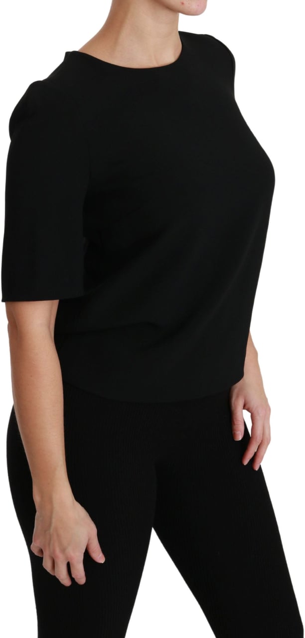 Dolce & Gabbana Black Short Sleeve Casual Top Stretch Blouse Zwart