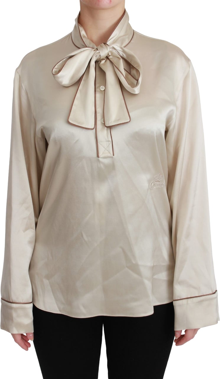 Dolce & Gabbana Beige Sleeve Top Queen Silk Satin Blouse Beige