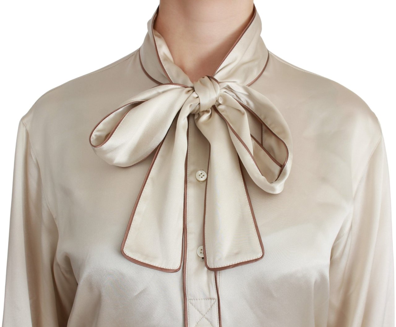 Dolce & Gabbana Beige Sleeve Top Queen Silk Satin Blouse Beige