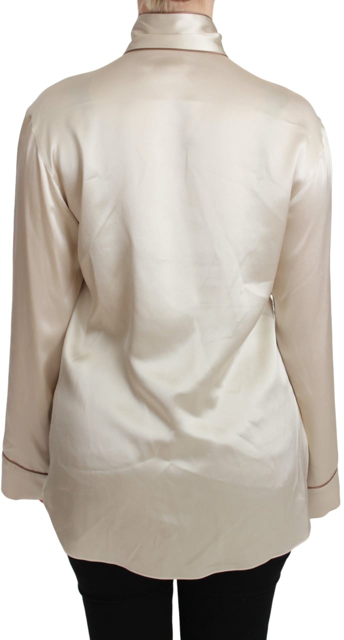 Dolce & Gabbana Beige Sleeve Top Queen Silk Satin Blouse Beige