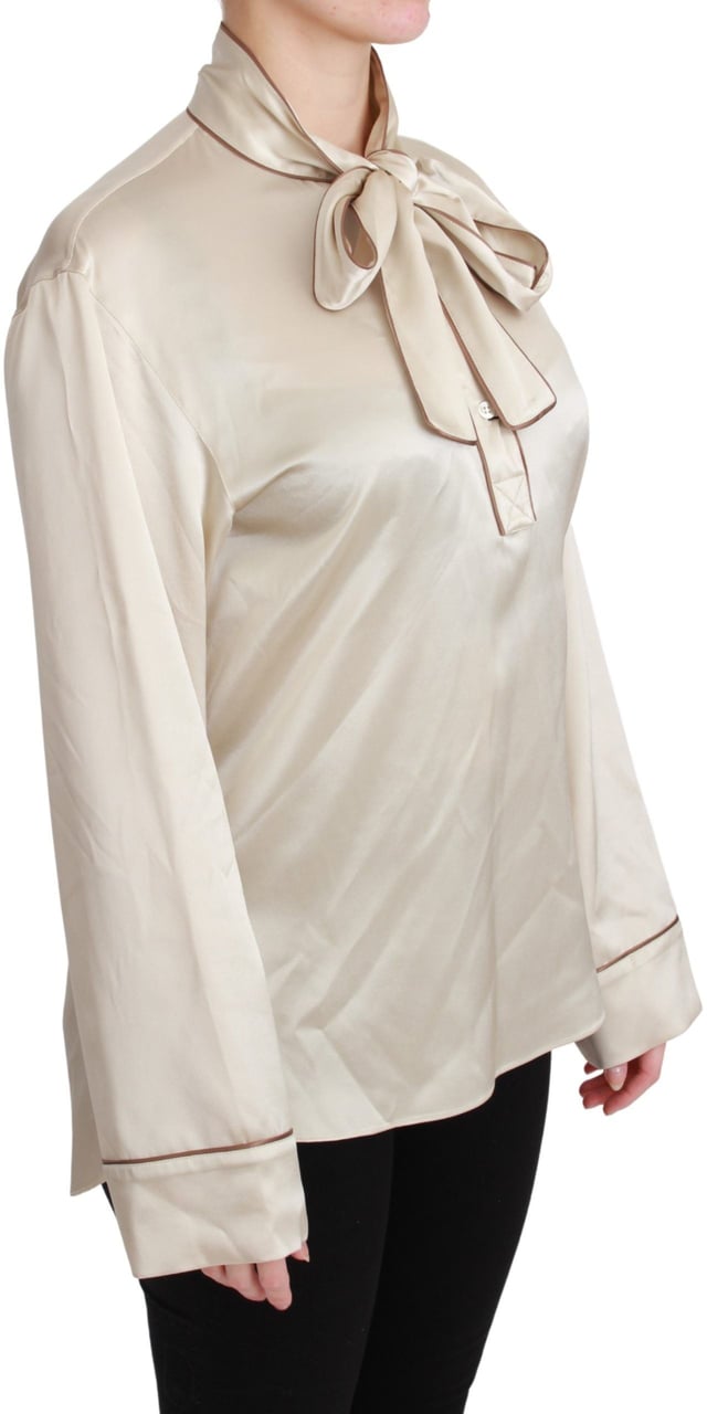 Dolce & Gabbana Beige Sleeve Top Queen Silk Satin Blouse Beige