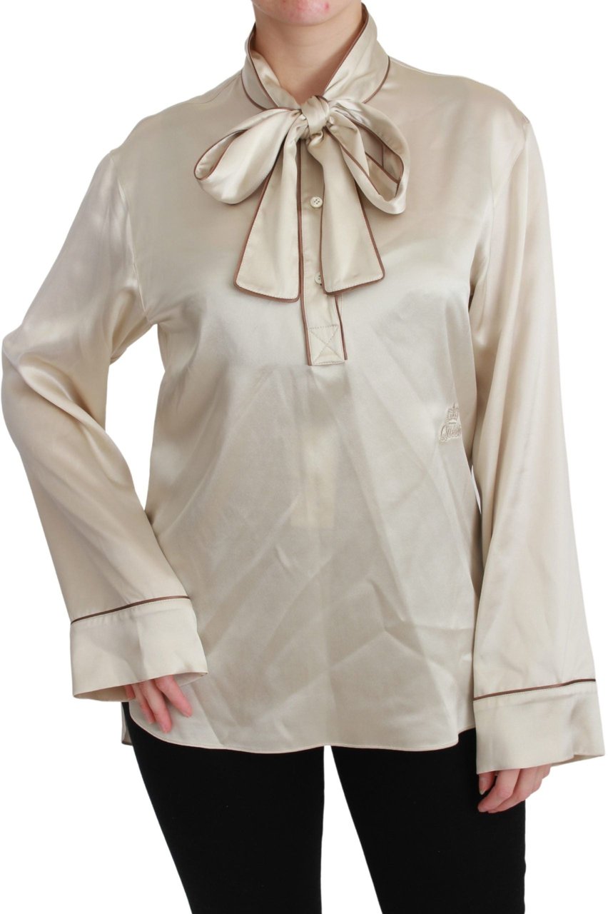 Dolce & Gabbana Beige Sleeve Top Queen Silk Satin Blouse Beige