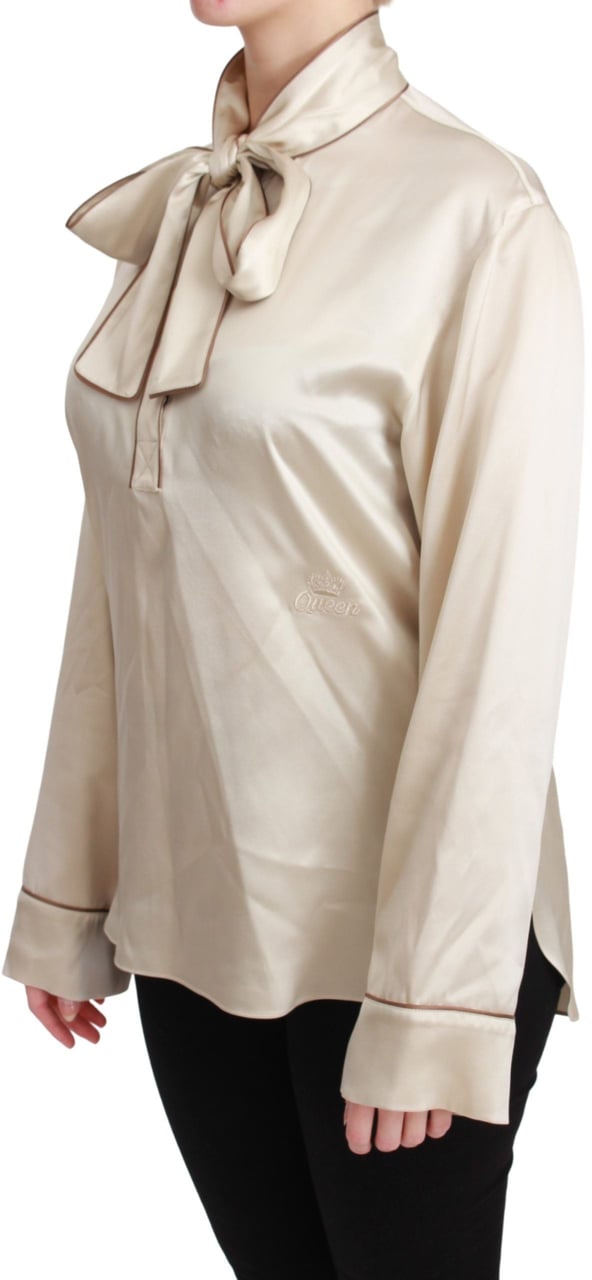 Dolce & Gabbana Beige Sleeve Top Queen Silk Satin Blouse Beige