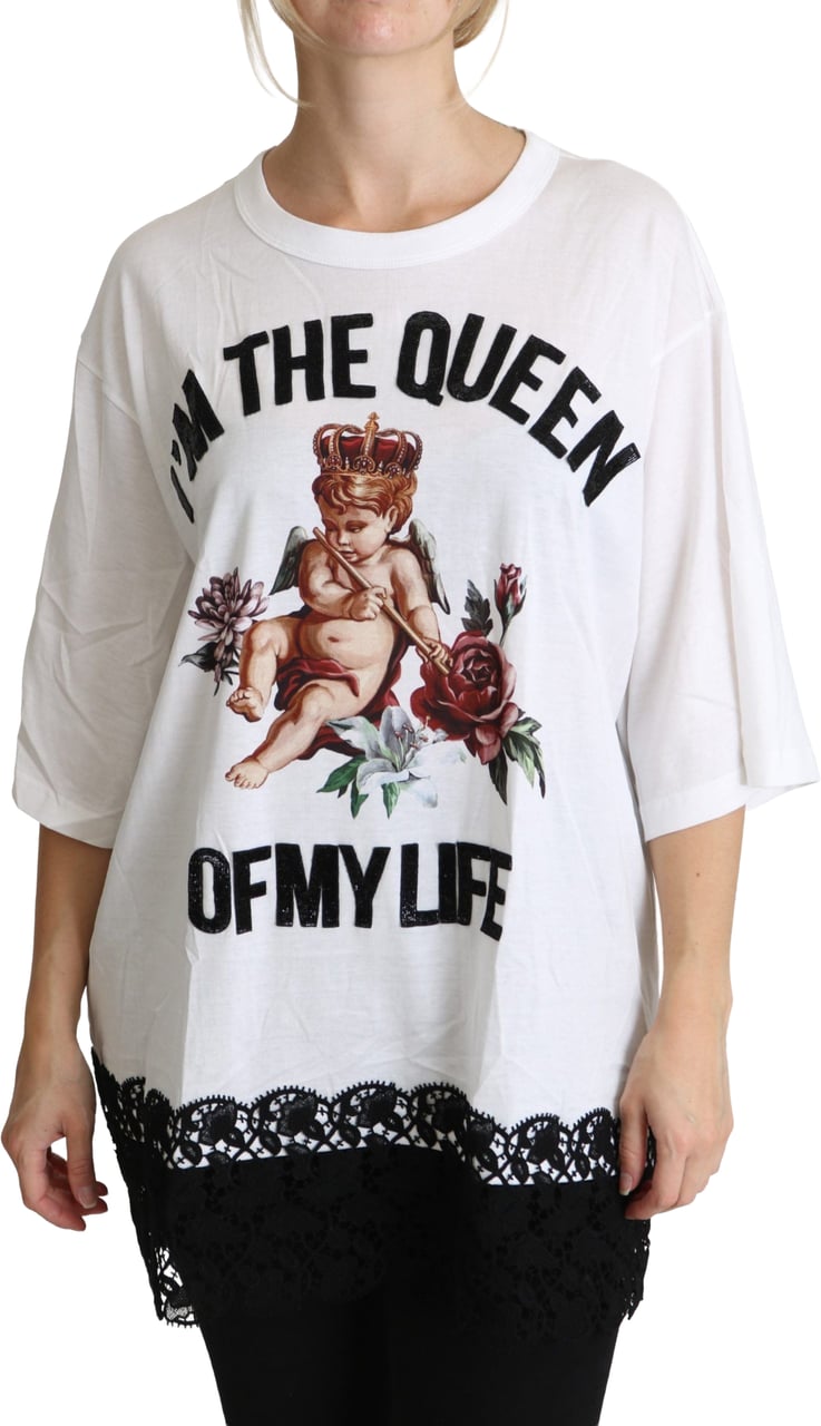 Dolce & Gabbana White Angel Print Cotton Round Neck Shirt Tops Wit