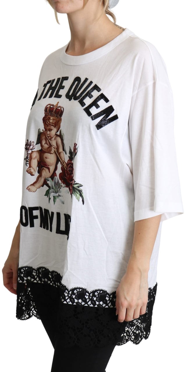 Dolce & Gabbana White Angel Print Cotton Round Neck Shirt Tops Wit