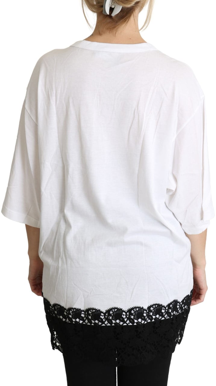 Dolce & Gabbana White Angel Print Cotton Round Neck Shirt Tops Wit
