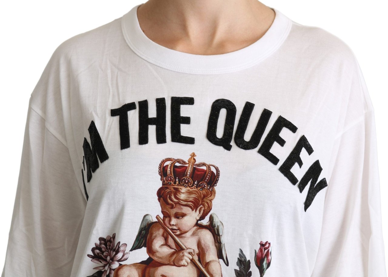 Dolce & Gabbana White Angel Print Cotton Round Neck Shirt Tops Wit