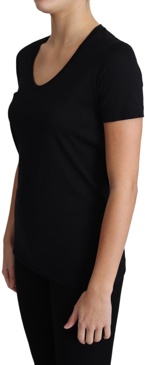 Dolce & Gabbana Black Wool Round Neck Short Sleeves T-shirt Zwart