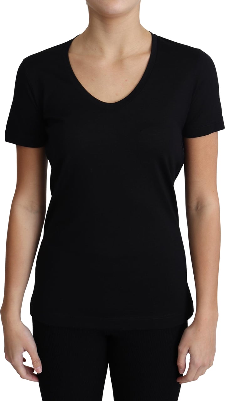 Dolce & Gabbana Black Wool Round Neck Short Sleeves T-shirt Zwart
