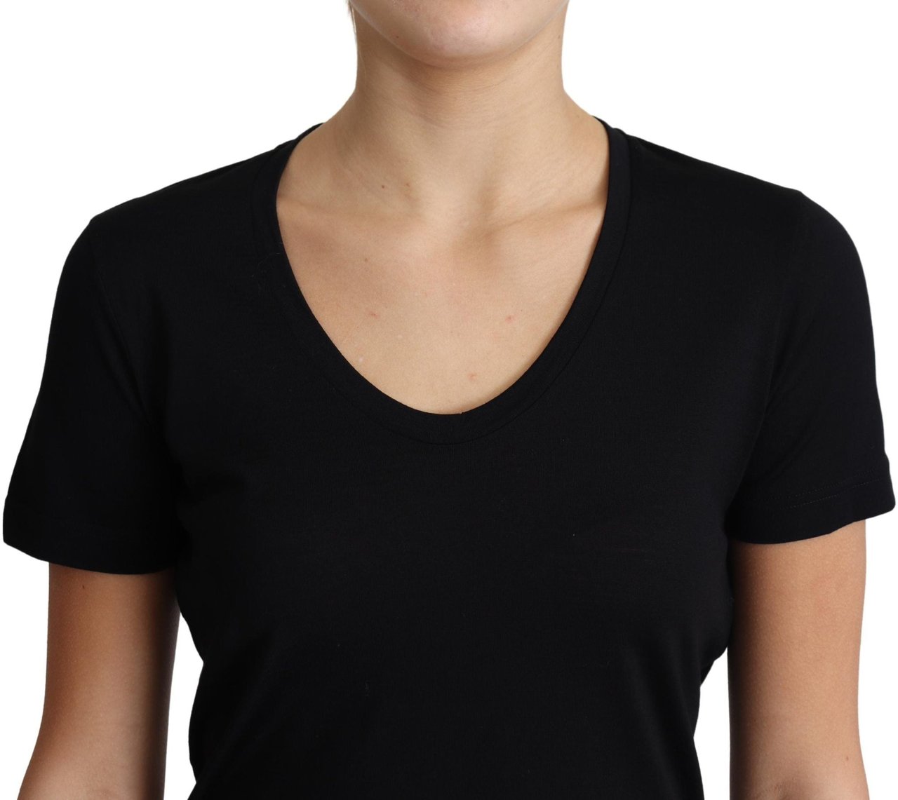 Dolce & Gabbana Black Wool Round Neck Short Sleeves T-shirt Zwart