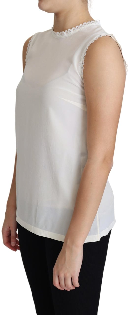Dolce & Gabbana White Blouse Silk Lace Trimmed Sleeveless Top Wit