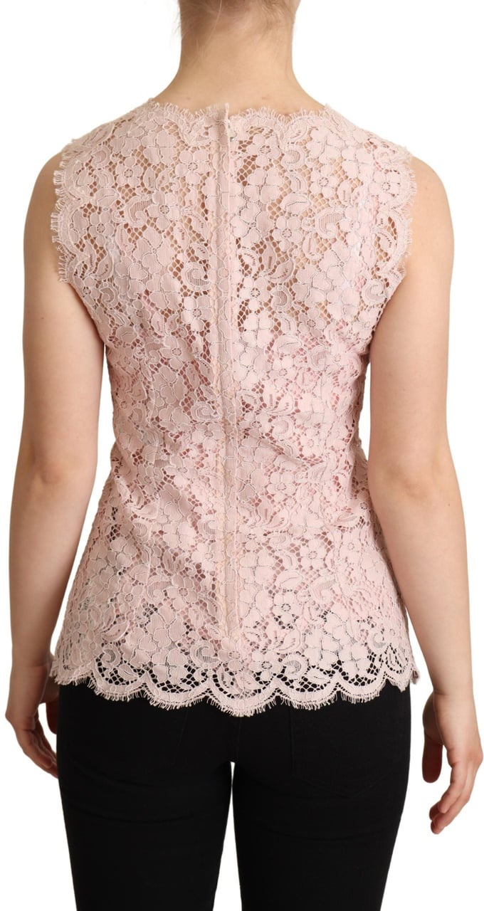 Dolce & Gabbana Pink Floral Lace Sleeveless Tank Blouse Top Roze