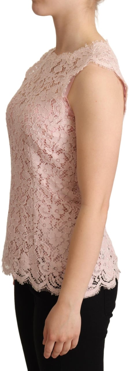 Dolce & Gabbana Pink Floral Lace Sleeveless Tank Blouse Top Roze