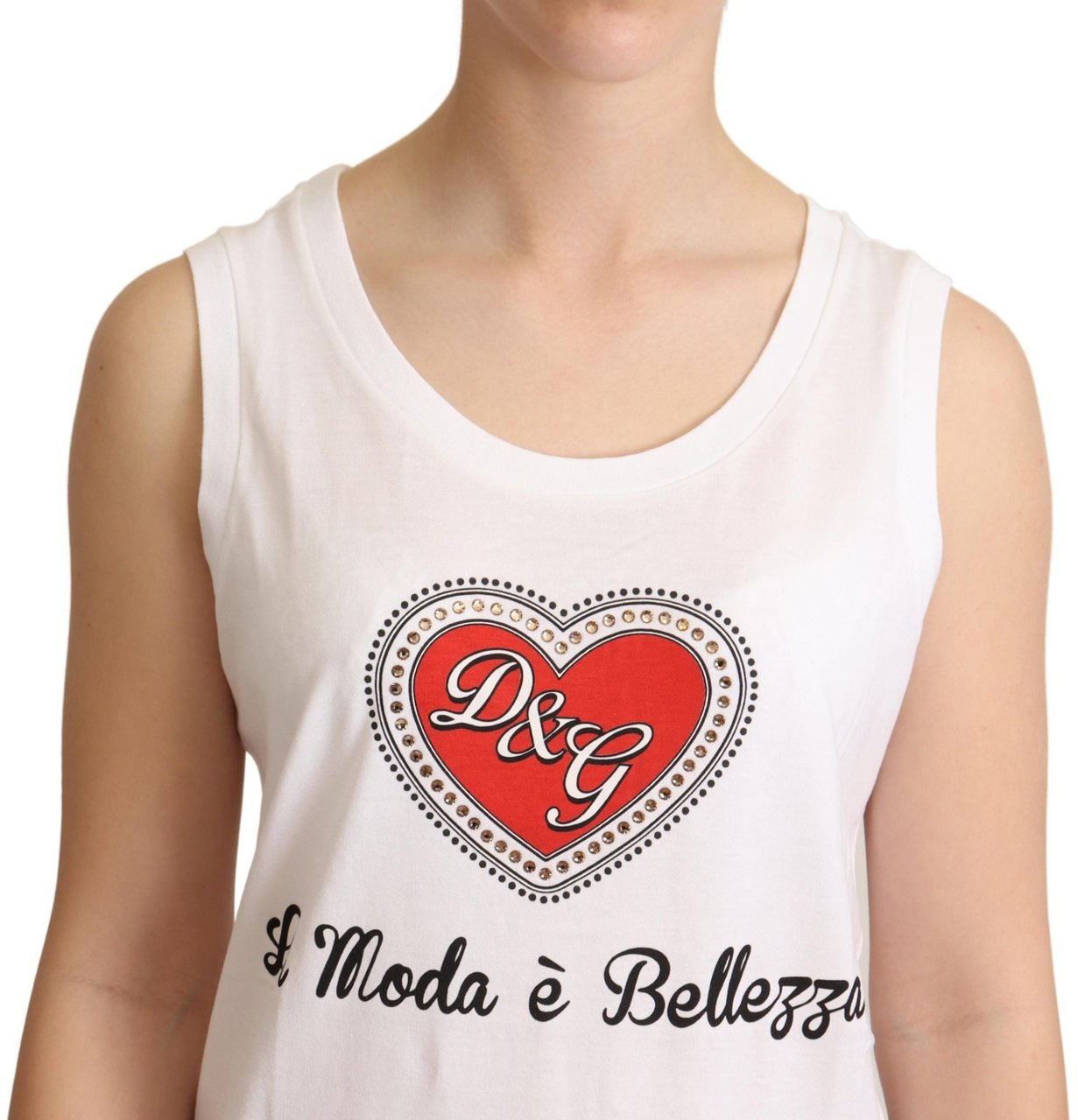 Dolce & Gabbana White La Moda Crystal Tank Top T-shirt Wit