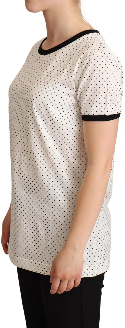 Dolce & Gabbana White Dotted Crewneck Cotton T-shirt Wit