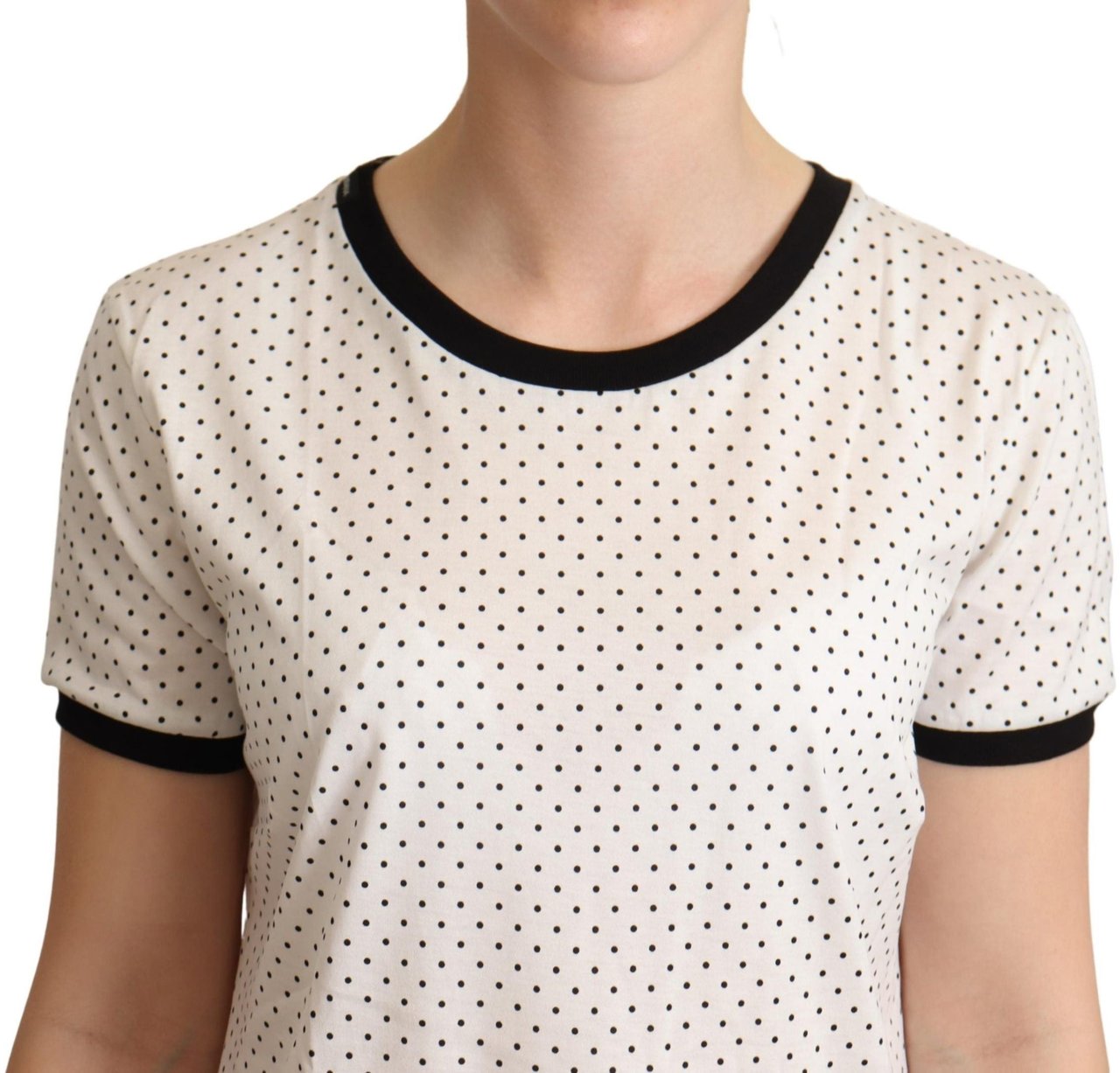 Dolce & Gabbana White Dotted Crewneck Cotton T-shirt Wit