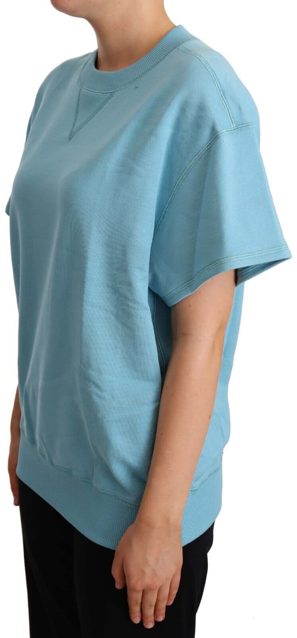 Dolce & Gabbana Blue Cotton Short Sleeves Crew Neck Top Blauw