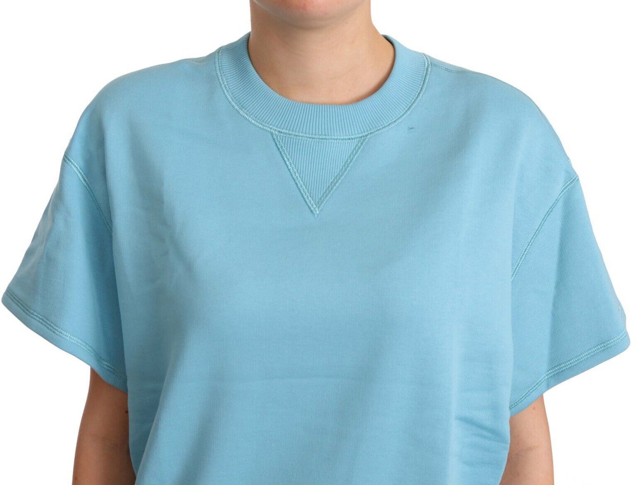 Dolce & Gabbana Blue Cotton Short Sleeves Crew Neck Top Blauw