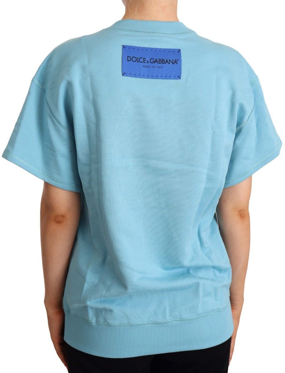 Dolce & Gabbana Blue Cotton Short Sleeves Crew Neck Top Blauw