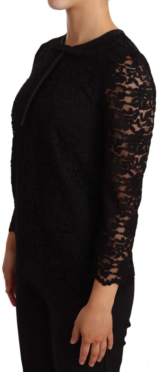 Dolce & Gabbana Black Floral Lace Nylon Blouse Top Zwart