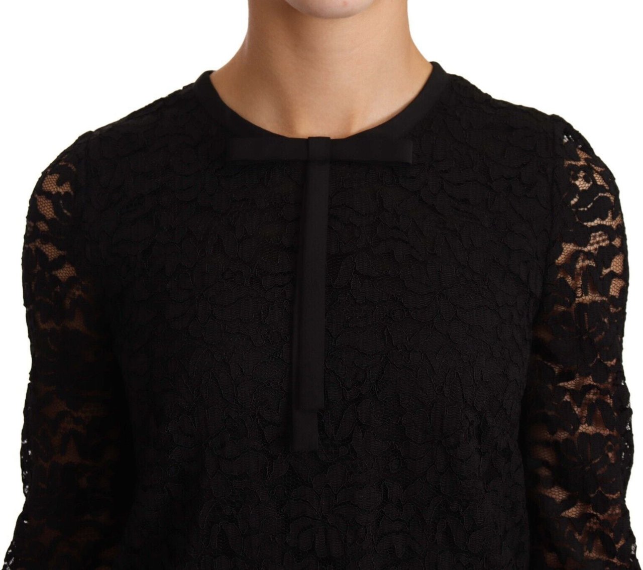 Dolce & Gabbana Black Floral Lace Nylon Blouse Top Zwart
