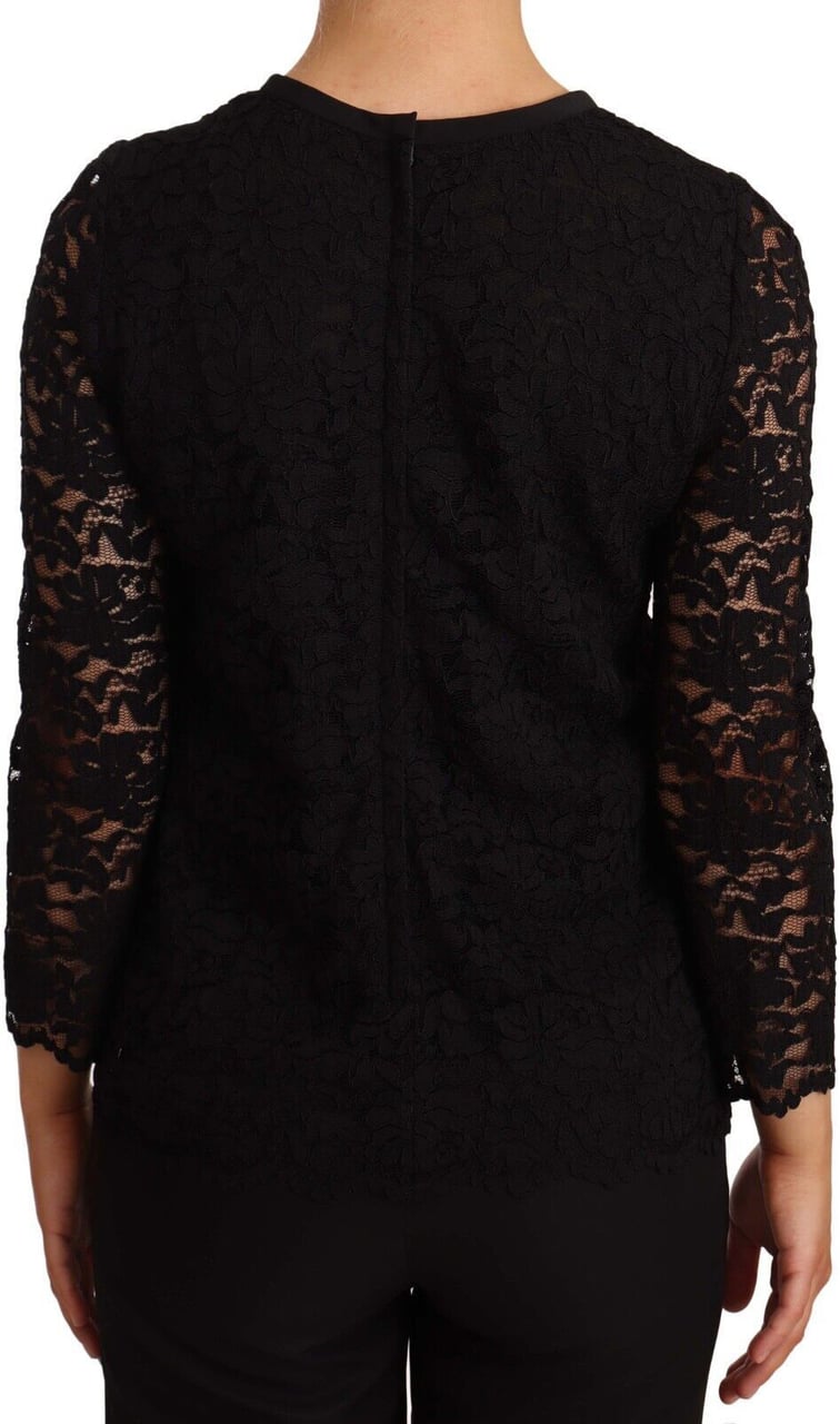 Dolce & Gabbana Black Floral Lace Nylon Blouse Top Zwart