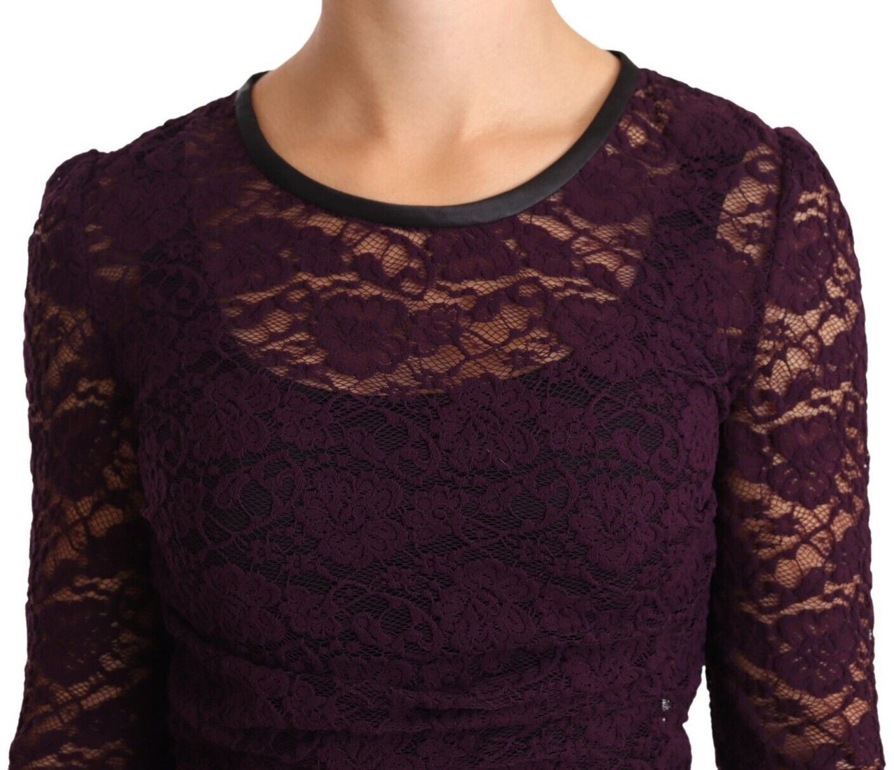 Dolce & Gabbana Purple Lace Long Sleeve Top Blouse Paars