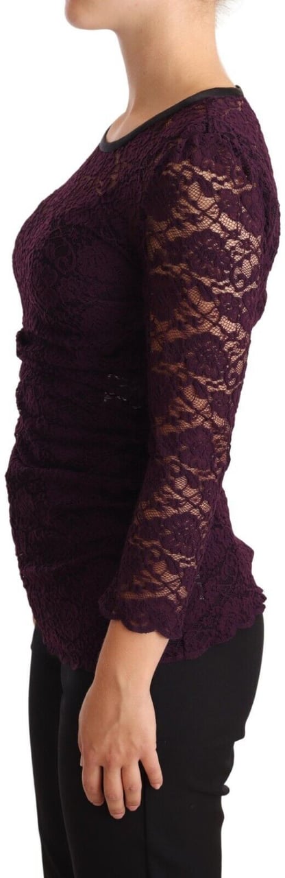 Dolce & Gabbana Purple Lace Long Sleeve Top Blouse Paars
