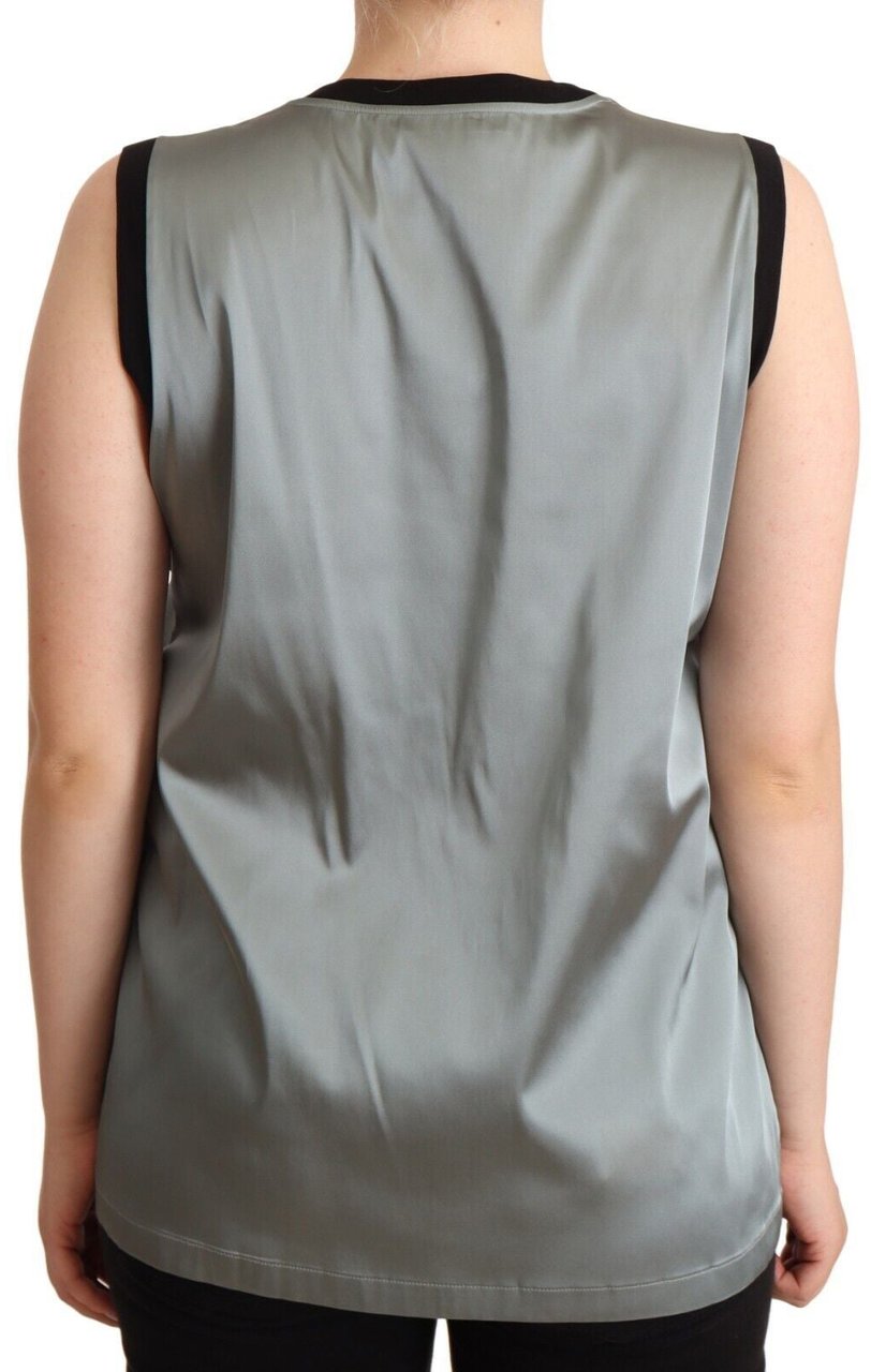 Dolce & Gabbana Silver Round Neck Sleeveless Casual Tank Top Zilver