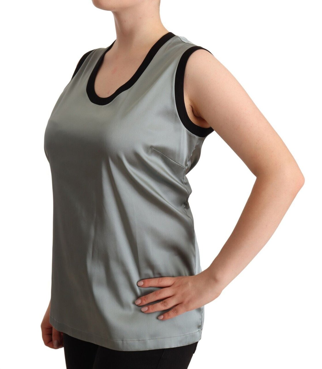 Dolce & Gabbana Silver Round Neck Sleeveless Casual Tank Top Zilver