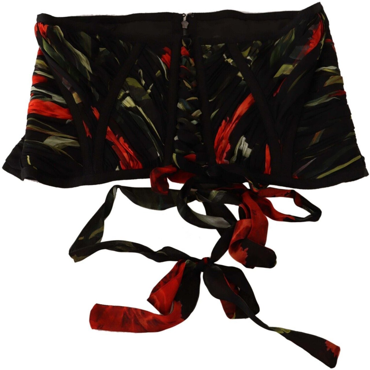 Dolce & Gabbana Black Corset Belt Stretch Waist Strap Silk Top Zwart