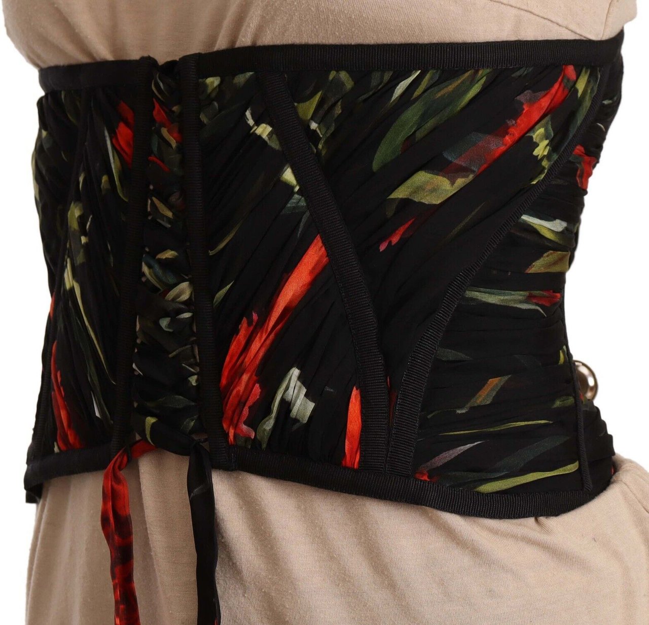 Dolce & Gabbana Black Corset Belt Stretch Waist Strap Silk Top Zwart