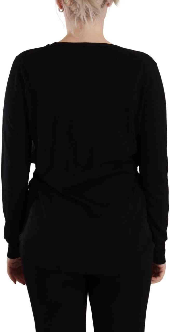 Dolce & Gabbana Black Wool V-neck Long Sleeves Pullover Top Zwart
