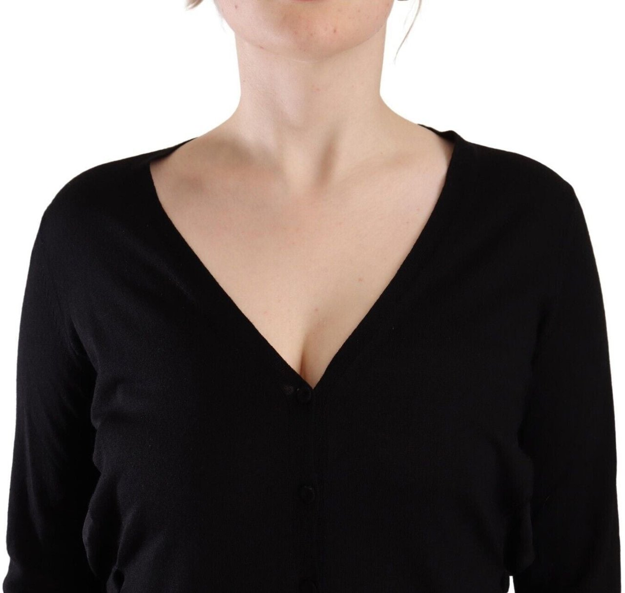 Dolce & Gabbana Black Wool V-neck Long Sleeves Pullover Top Zwart