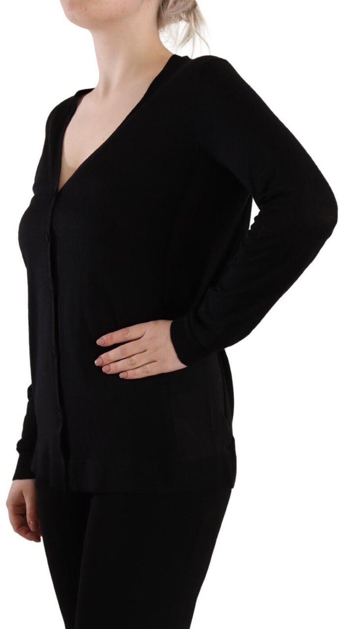 Dolce & Gabbana Black Wool V-neck Long Sleeves Pullover Top Zwart