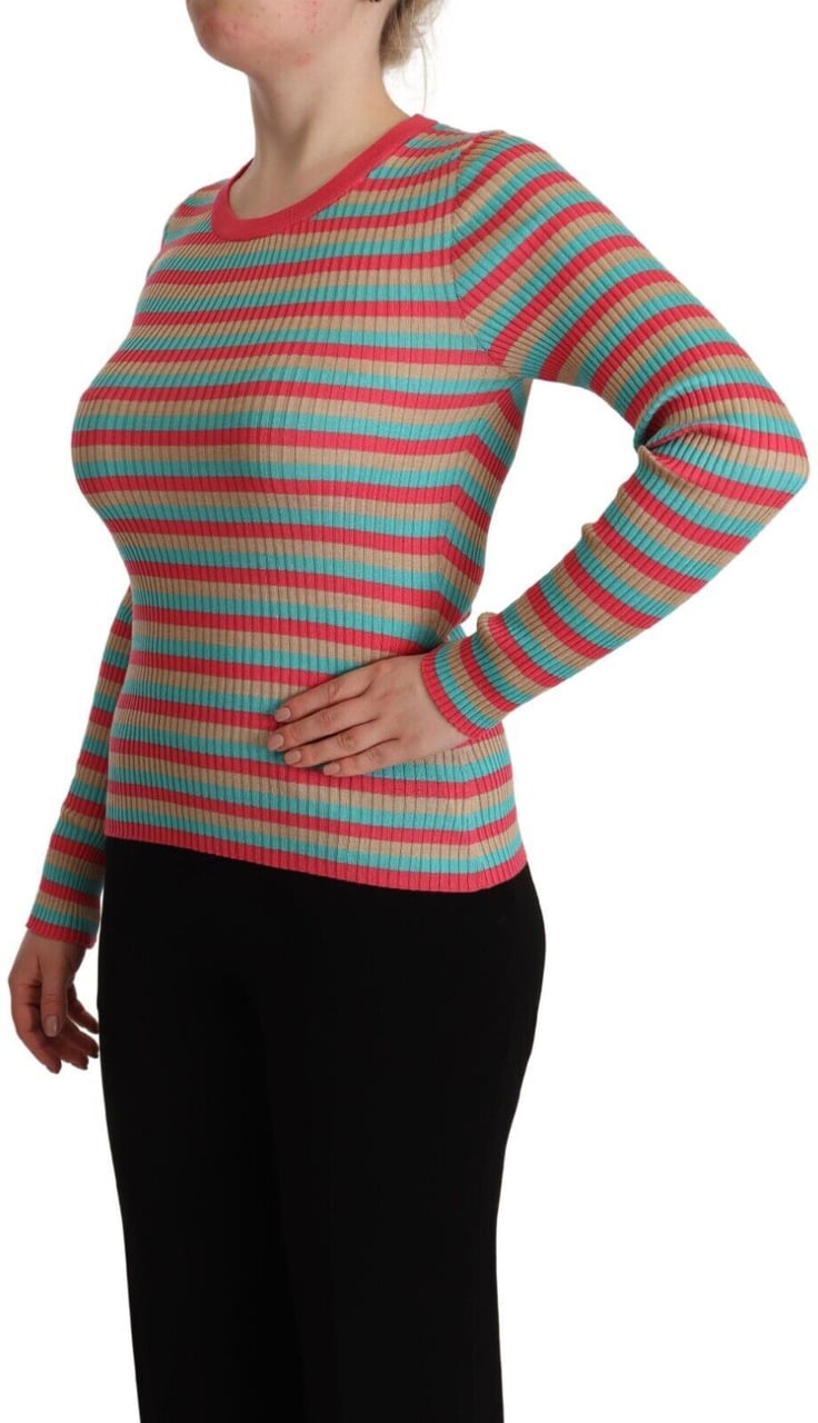Dolce & Gabbana Multicolor Stripes Silk Crew Neck Pullover Top Divers