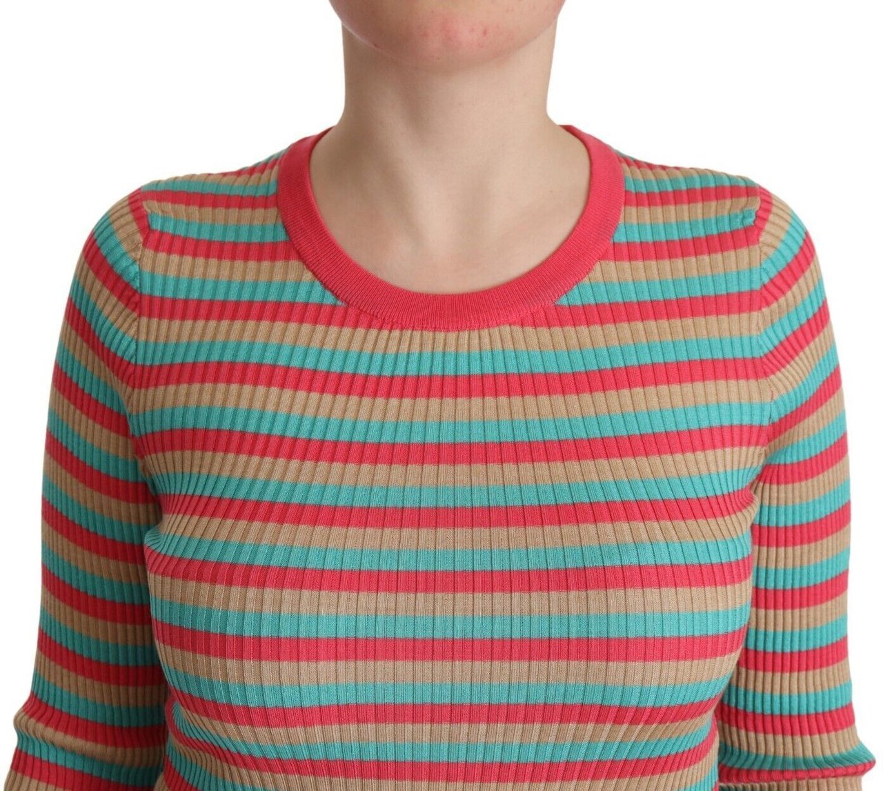 Dolce & Gabbana Multicolor Stripes Silk Crew Neck Pullover Top Divers