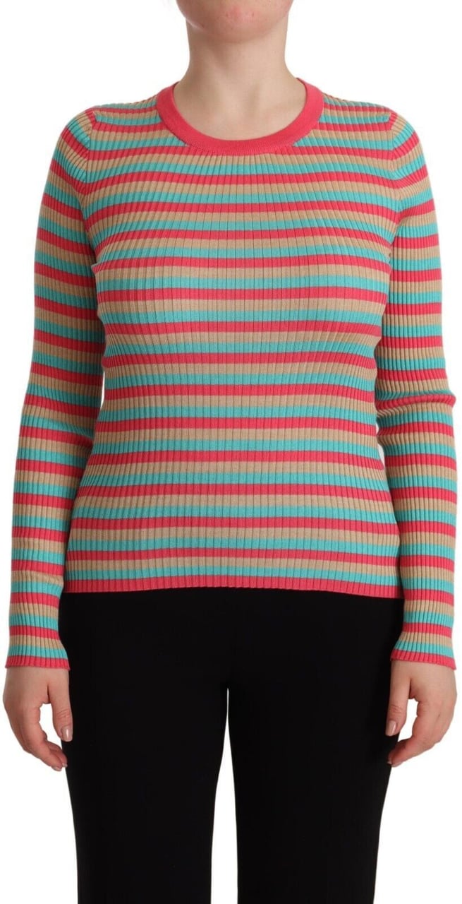 Dolce & Gabbana Multicolor Stripes Silk Crew Neck Pullover Top Divers
