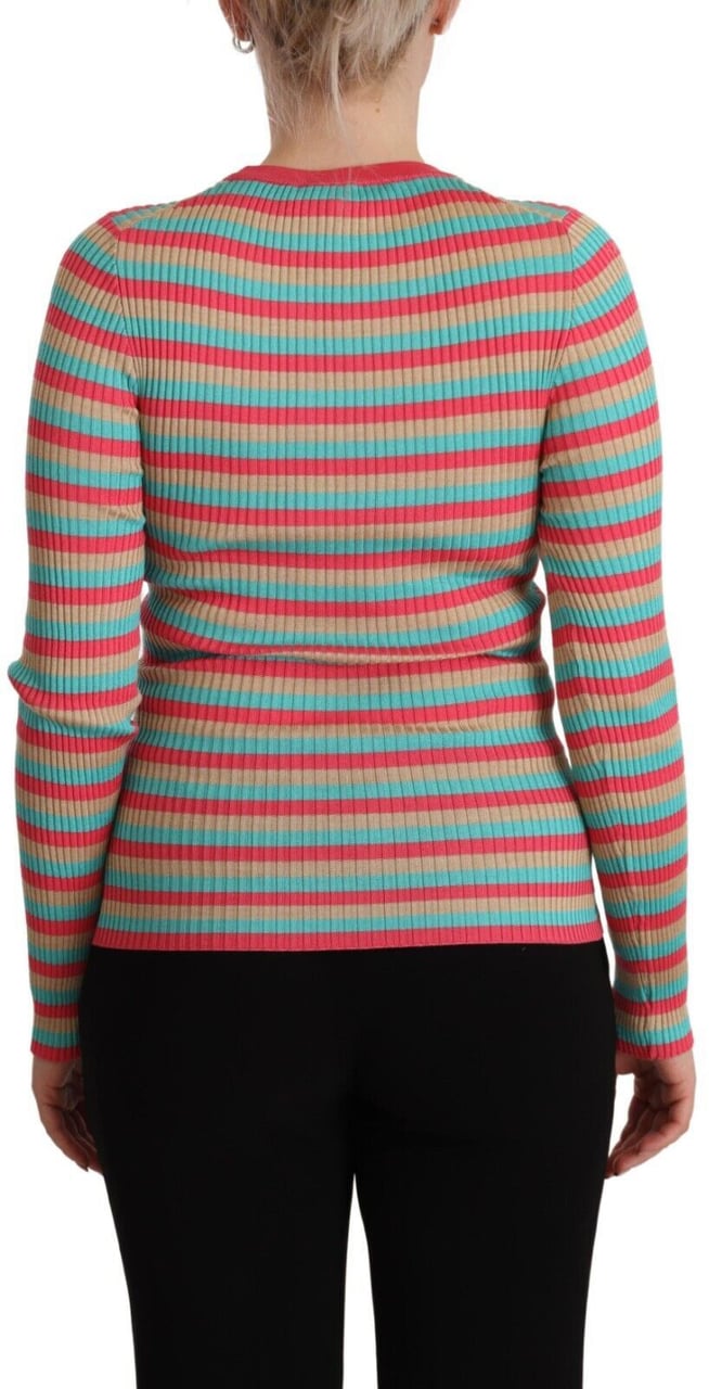 Dolce & Gabbana Multicolor Stripes Silk Crew Neck Pullover Top Divers