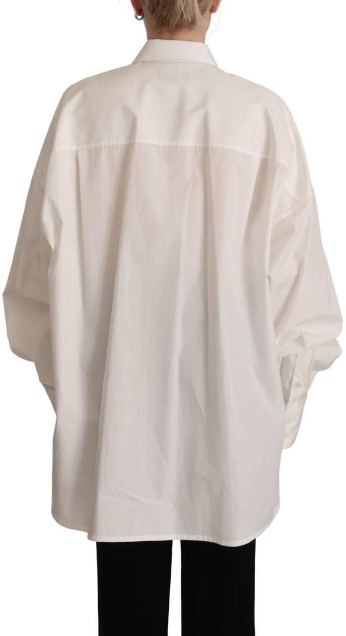 Dolce & Gabbana White Cotton Button Up Collared Long Sleeve Top Wit