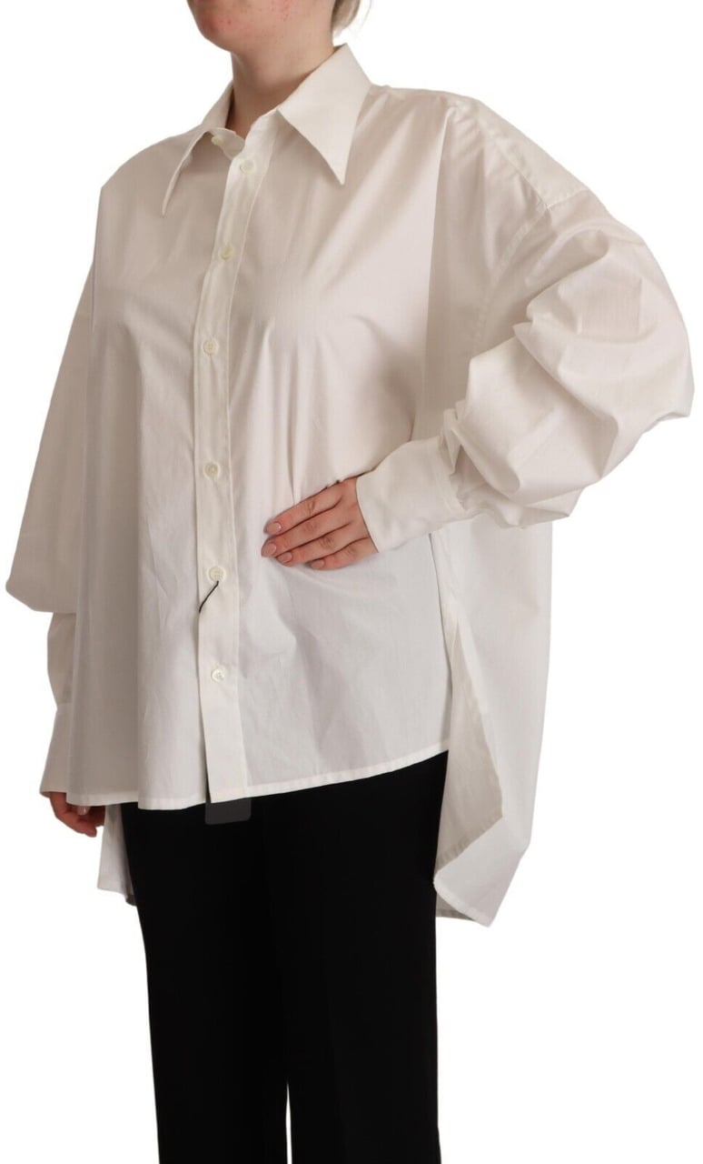 Dolce & Gabbana White Cotton Button Up Collared Long Sleeve Top Wit
