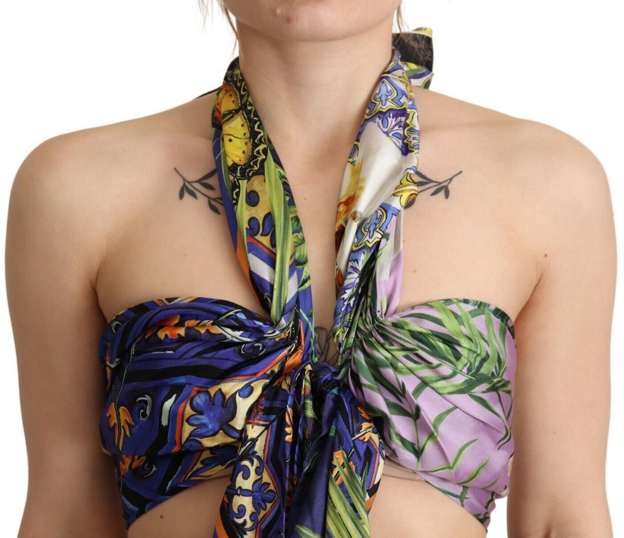 Dolce & Gabbana Multicolor Foulard Silk Halter Cropped Top Divers