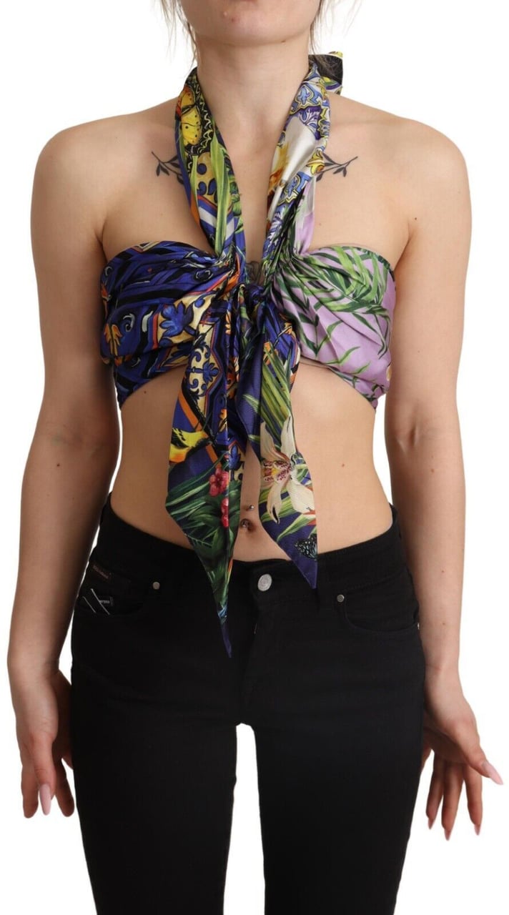 Dolce & Gabbana Multicolor Foulard Silk Halter Cropped Top Divers